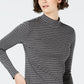 Charter Club Women's Cotton Striped Mock-Neck T-Shirt Dark Gray Size Medium