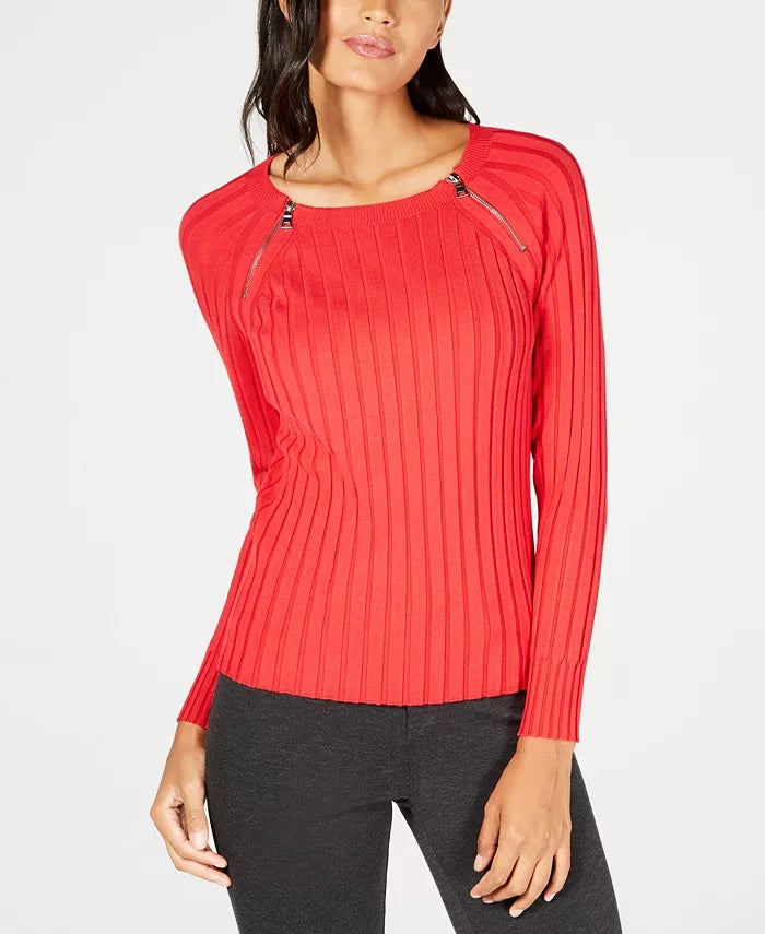 INC International Concepts Women's Zipper-Detail Raglan Sleeve Sweater Red Size X-Large