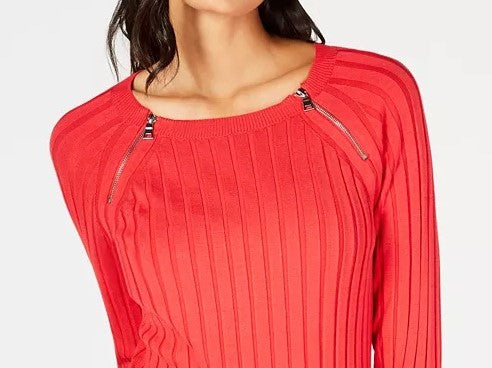 INC International Concepts Women's Zipper-Detail Raglan Sleeve Sweater Red Size X-Large