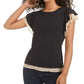 Maison Jules Women's Printed Trim Flutter Sleeve Top Black Size X-Small