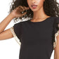 Maison Jules Women's Printed Trim Flutter Sleeve Top Black Size X-Small