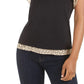 Maison Jules Women's Printed Trim Flutter Sleeve Top Black Size X-Small
