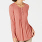 Style & Co Women's Long-Sleeve Pintuck Top Pink Size Medium