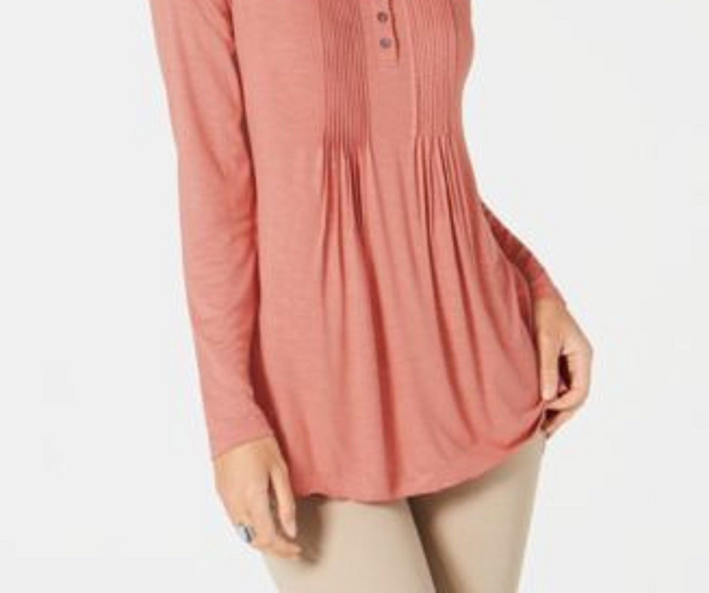 Style & Co Women's Long-Sleeve Pintuck Top Pink Size Medium