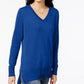Maison Jules Women's Cotton V-Neck Tunic Sweater Blue Size X-Small