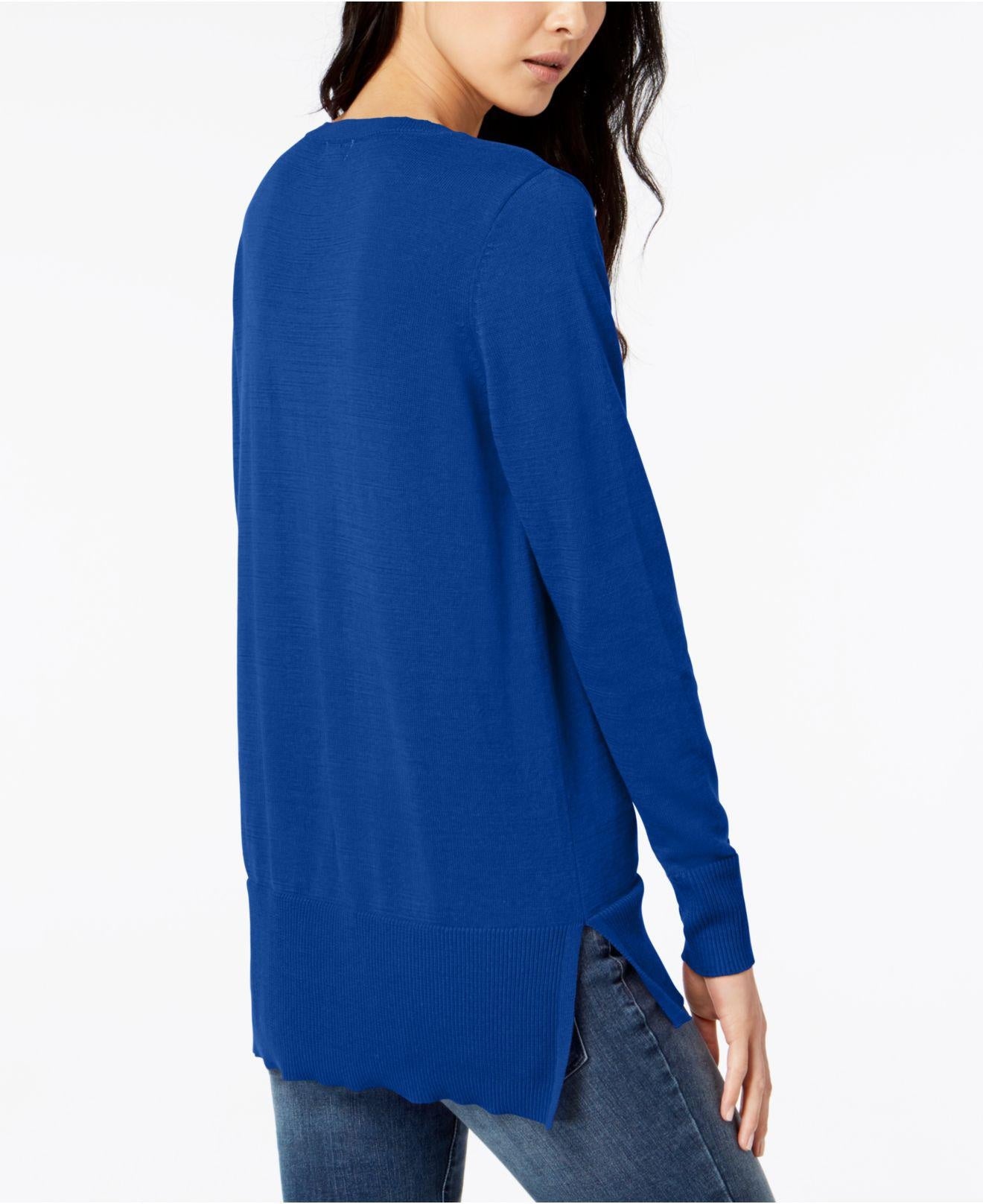 Maison Jules Women's Cotton V-Neck Tunic Sweater Blue Size X-Small