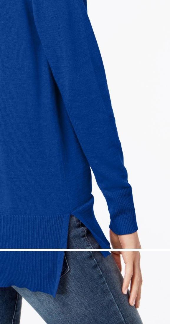 Maison Jules Women's Cotton V-Neck Tunic Sweater Blue Size X-Small