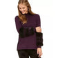 Alfani Women's Petite Faux-Fur Trim Sweater Purple Size Medium