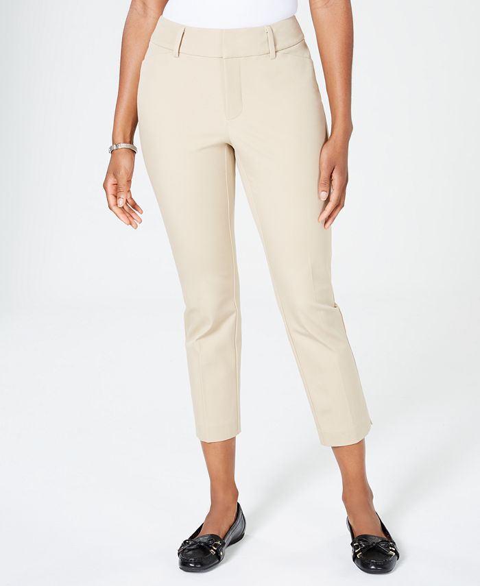 Charter Club Women's Newport Tummy-Control Slim-Fit Pants Beige Size 8