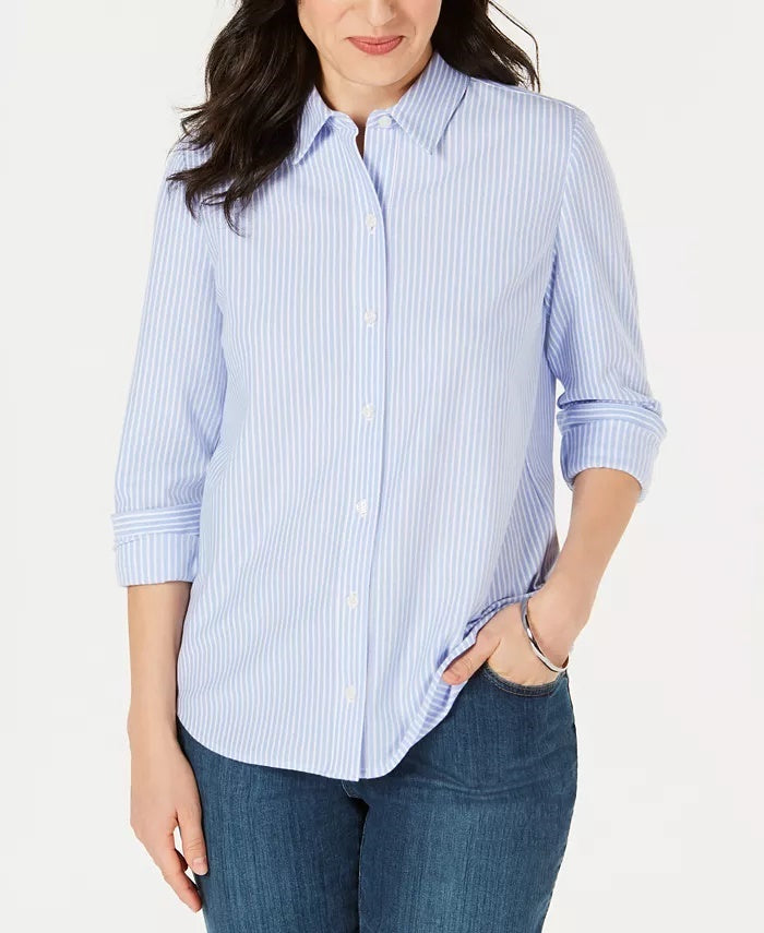 Charter Club Women's Cotton Knit Shirt Blue Size Small