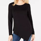 INC International Concepts Women's Asymmetrical Hem Tunic Sweatshirt Black Size Small