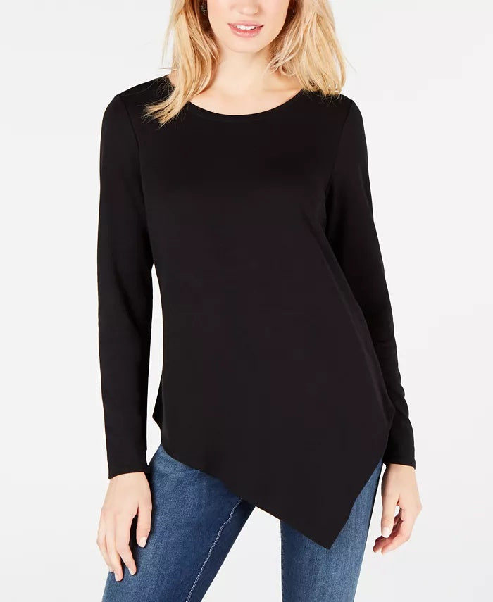 INC International Concepts Women's Asymmetrical Hem Tunic Sweatshirt Black Size Small