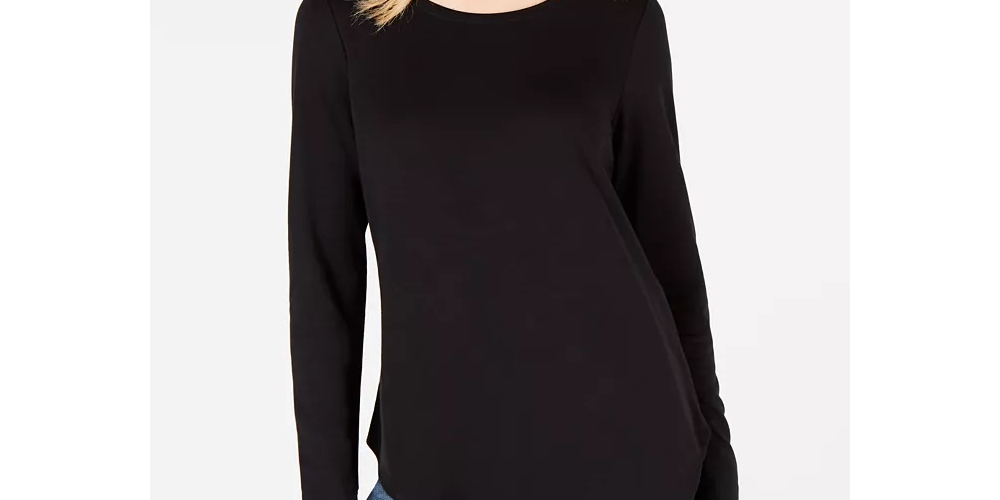 INC International Concepts Women's Asymmetrical Hem Tunic Sweatshirt Black Size Small