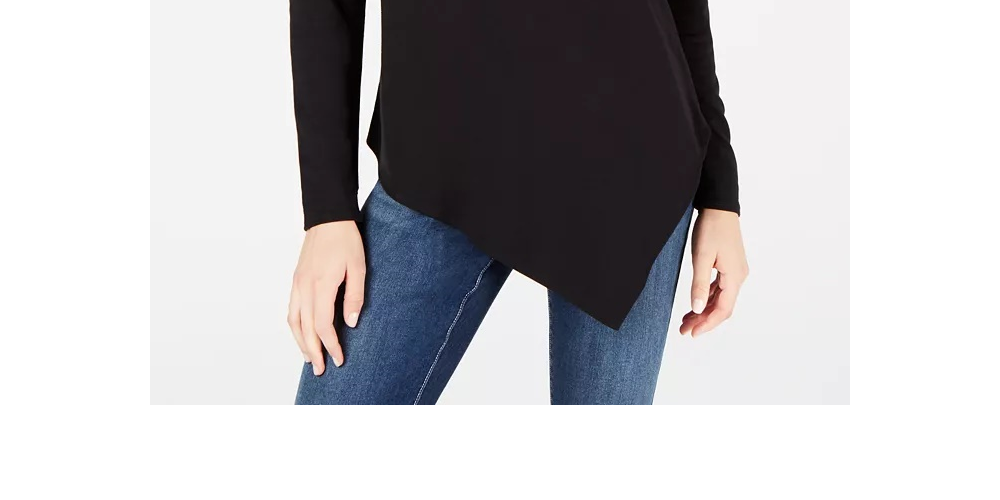 INC International Concepts Women's Asymmetrical Hem Tunic Sweatshirt Black Size Small