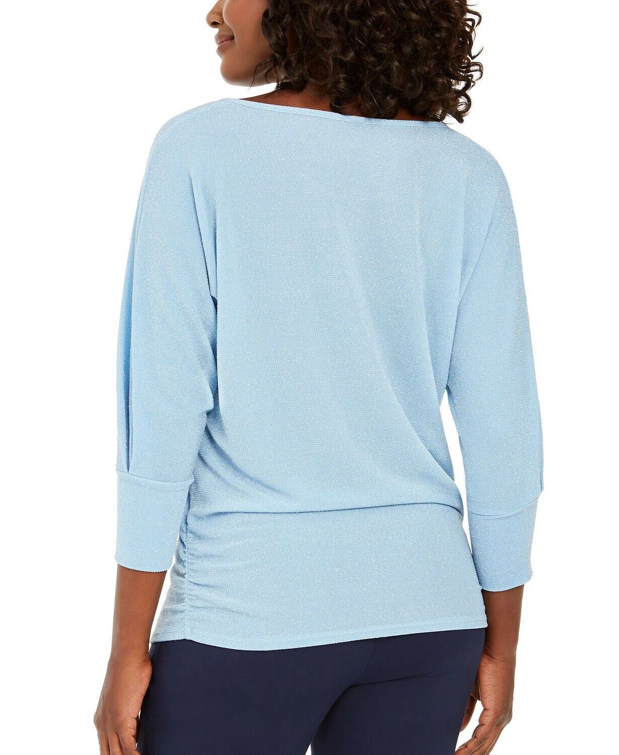 JM Women's Collection Metallic Boat-Neck Top Blue Size Small