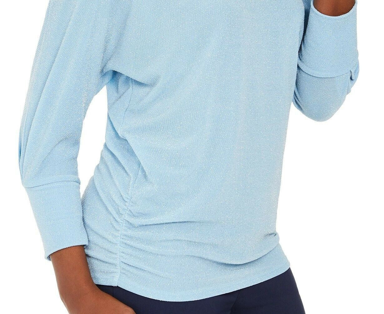 JM Women's Collection Metallic Boat-Neck Top Blue Size Small