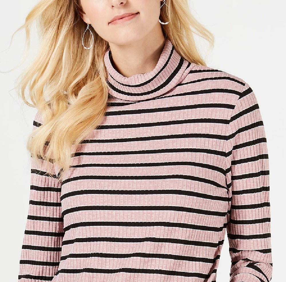 Charter Club Women's Ribbed Striped Turtleneck Pink Size Large