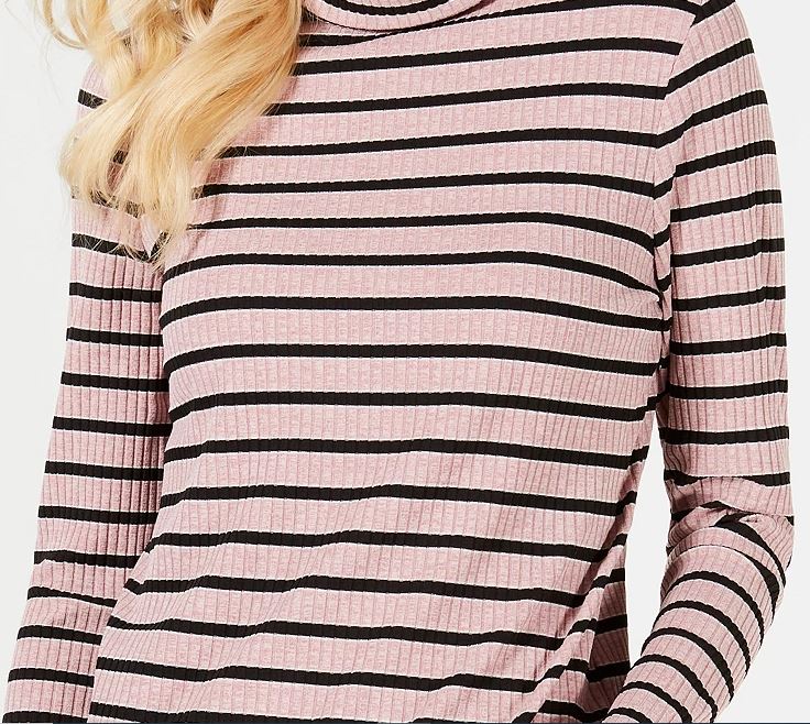 Charter Club Women's Ribbed Striped Turtleneck Pink Size Medium
