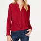 INC International Concepts Women's Petite Twist-Front Button-Up Top Red Size Petite