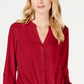 INC International Concepts Women's Petite Twist-Front Button-Up Top Red Size Petite