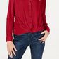 INC International Concepts Women's Petite Twist-Front Button-Up Top Red Size Petite