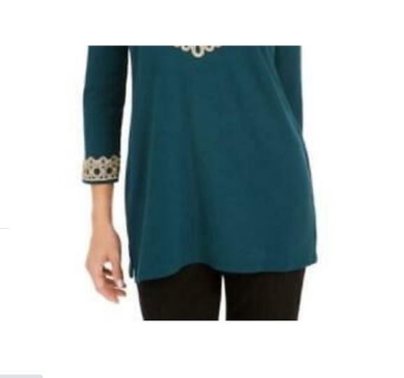 Charter Club Women's Lace Trim Tunic Top Green Size Small