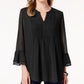 Charter Club Women's Double-Ruffle Textured Pintuck Top Black Size Medium