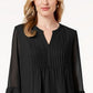Charter Club Women's Double-Ruffle Textured Pintuck Top Black Size Medium