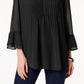 Charter Club Women's Double-Ruffle Textured Pintuck Top Black Size Medium