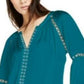INC International Concepts Women's Grommet-Trim Peasant Blouse Green Size X-Large