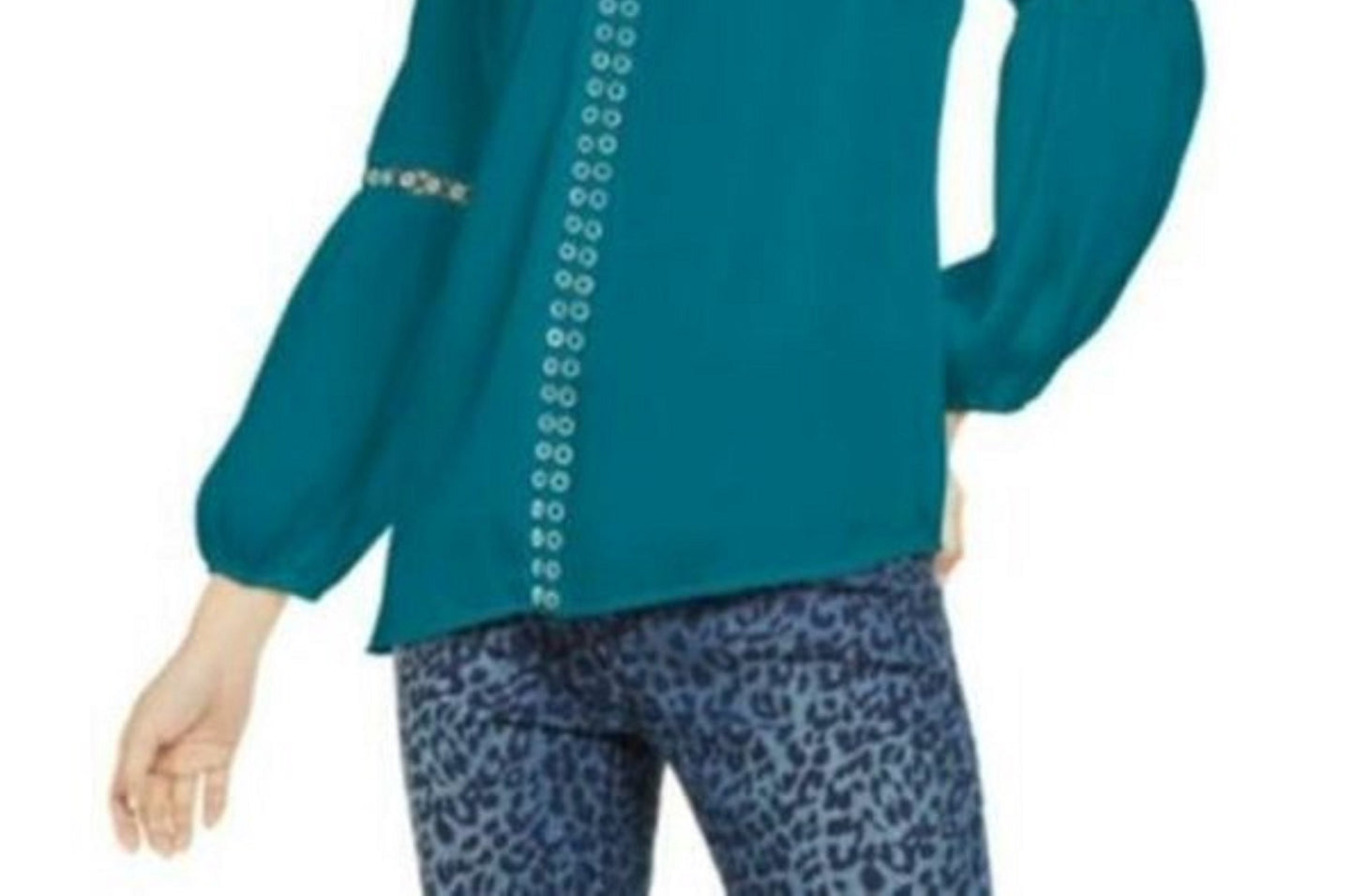 INC International Concepts Women's Grommet-Trim Peasant Blouse Green Size X-Large