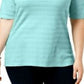 Charter Club Women's Cotton Texture-Striped Elbow-Sleeve Top Turq/Aqua Size Large