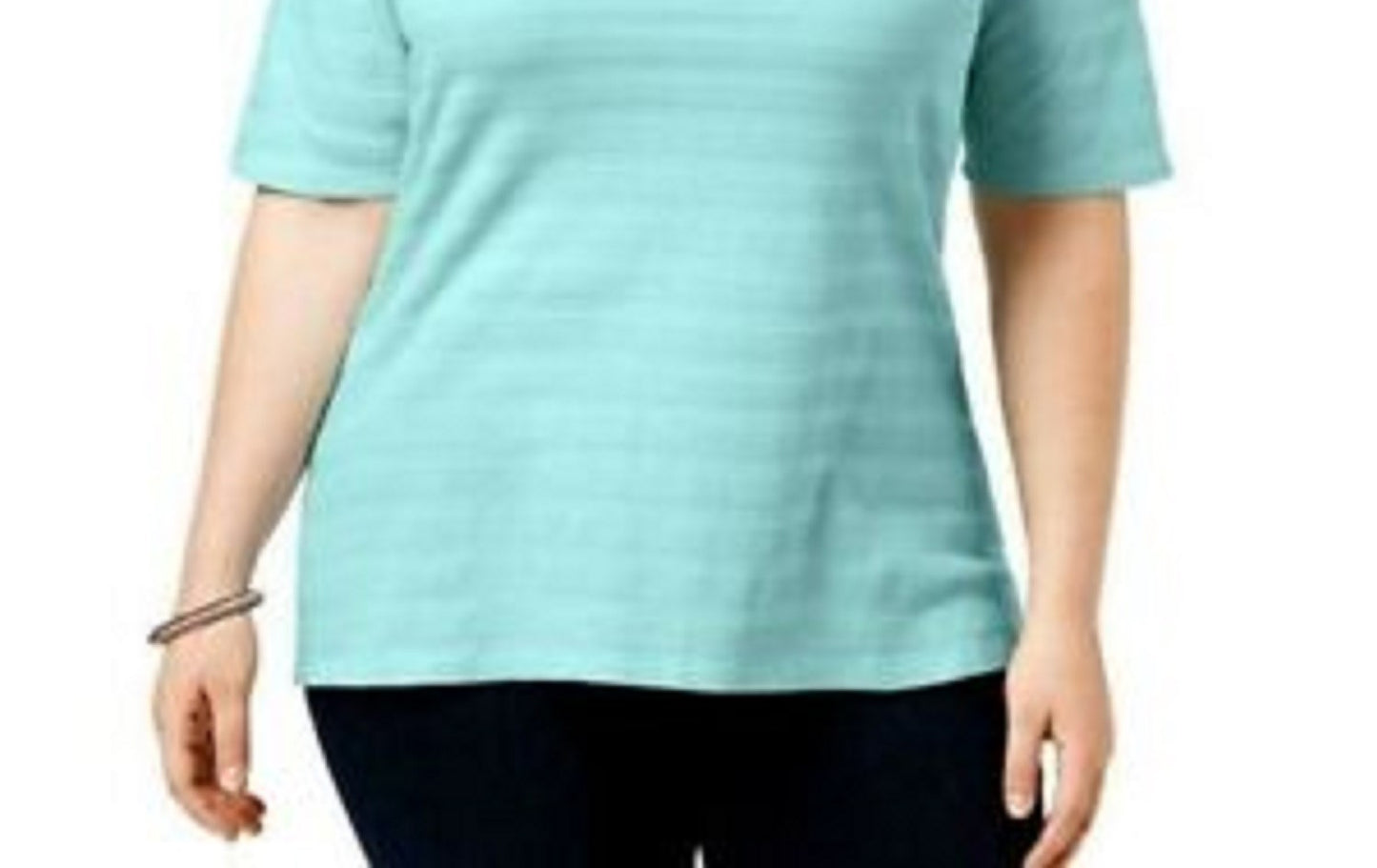 Charter Club Women's Cotton Texture-Striped Elbow-Sleeve Top Turq/Aqua Size Large