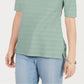Charter Club Women's Cotton Texture-Striped Elbow-Sleeve Top Green Size Small