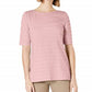 Charter Club Women's Cotton Texture-Striped Elbow-Sleeve Top Dark Pink Size Large