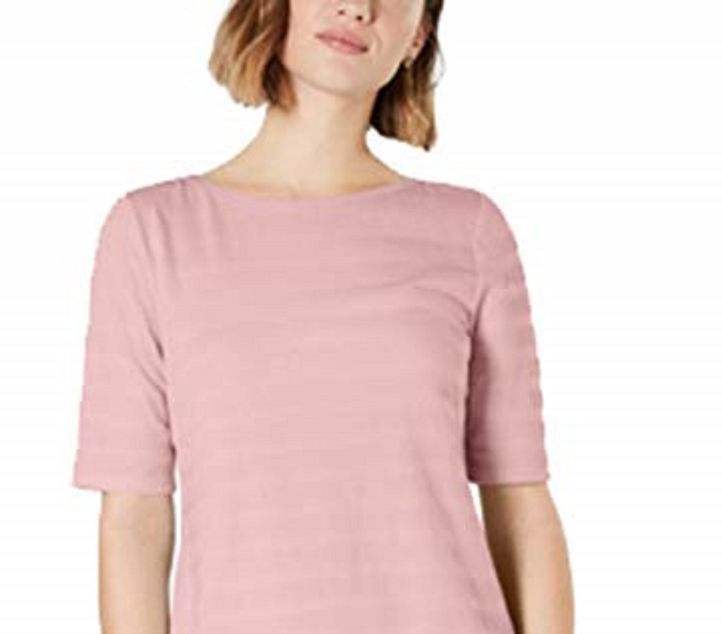 Charter Club Women's Cotton Texture-Striped Elbow-Sleeve Top Dark Pink Size Large