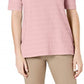 Charter Club Women's Cotton Texture-Striped Elbow-Sleeve Top Dark Pink Size Large