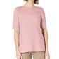 Charter Club Women's Cotton Texture-Striped Elbow-Sleeve Top Dark Pink Size Small