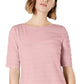 Charter Club Women's Cotton Texture-Striped Elbow-Sleeve Top Dark Pink Size Small