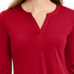 Charter Club Women's Supima Cotton Split-Neck Top  Red Size Small