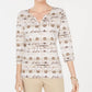 Karen Scott Women's Geo Print 3/4 Sleeve Top Brown Size X-Small