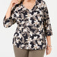 Karen Scott Women's Floral Print V Neck Top Black Size Small