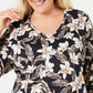Karen Scott Women's Floral Print V Neck Top Black Size Small
