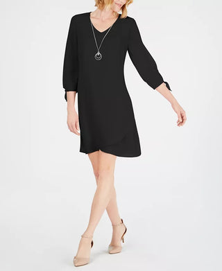 JM Collection Women's Petite Tie-Sleeve Necklace Dress Black Size Petite
