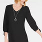 JM Collection Women's Petite Tie-Sleeve Necklace Dress Black Size Petite