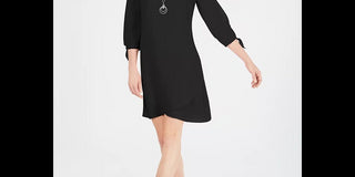 JM Collection Women's Petite Tie-Sleeve Necklace Dress Black Size Petite