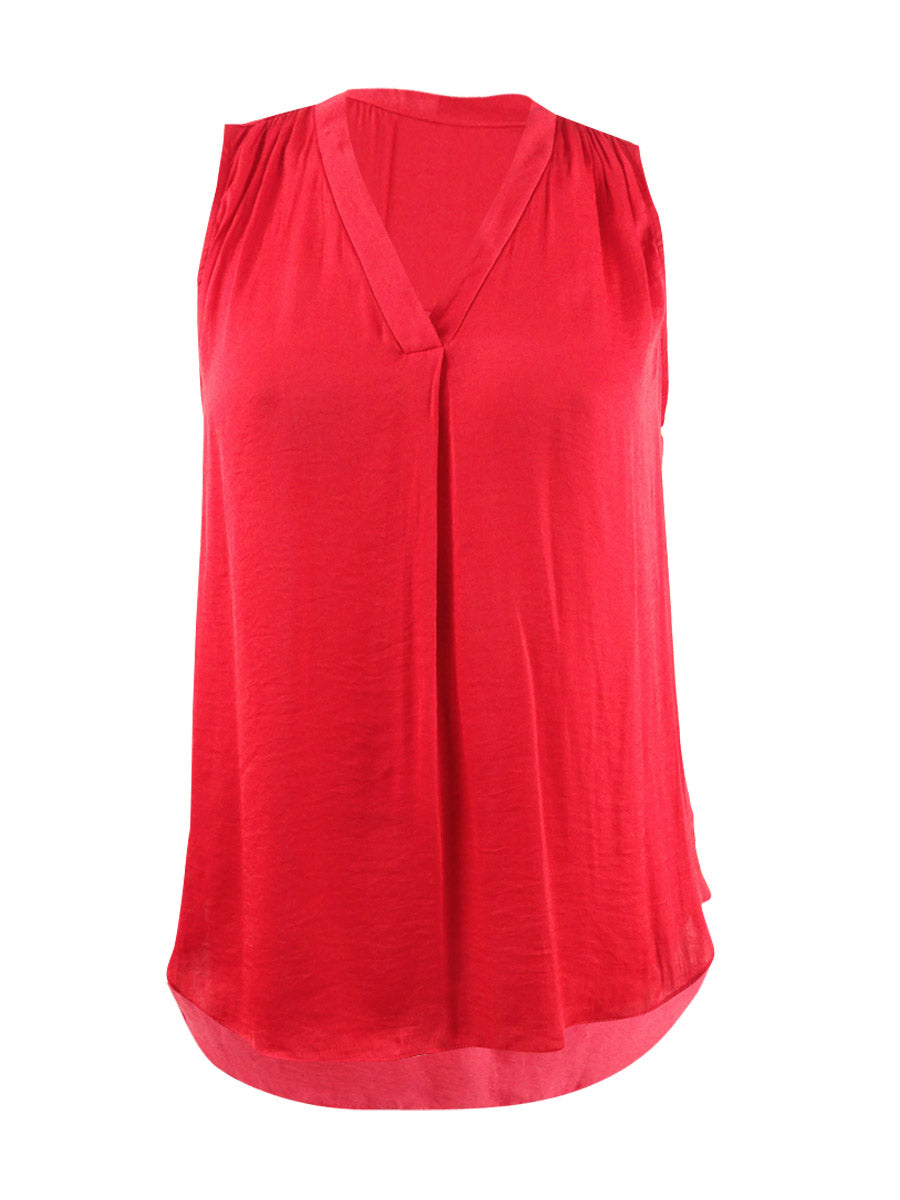 Alfani Women's Satin V Neck Tank Top Wine Size X-Large