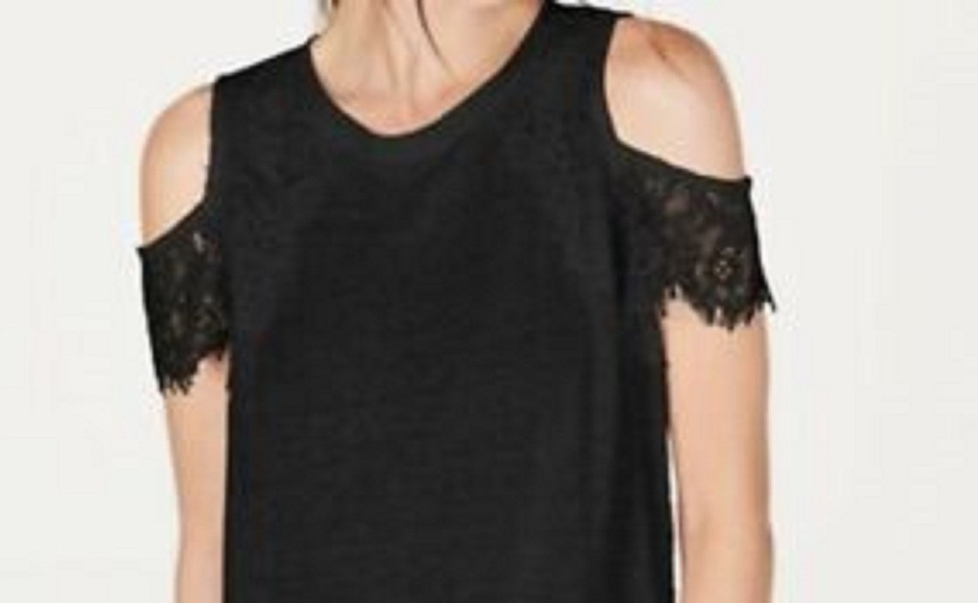 INC International Concepts Women's Lace Linen-Blend Cold-Shoulder Top Black Size Small