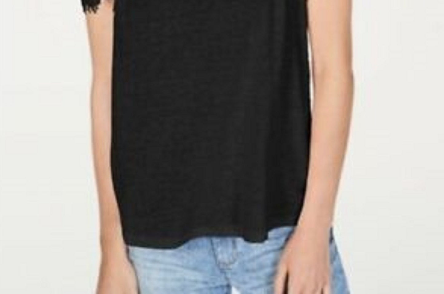 INC International Concepts Women's Lace Linen-Blend Cold-Shoulder Top Black Size Small