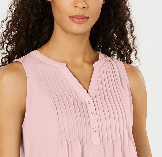 Charter Club Women's Sleeveless Pintuck Blouse Pink Size X-Large